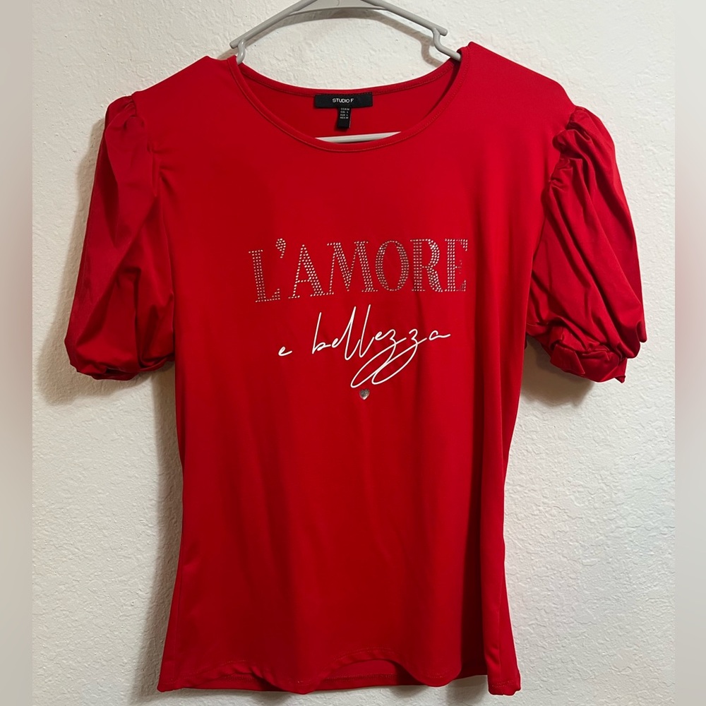 Elegant Red Puff Sleeve Blouse